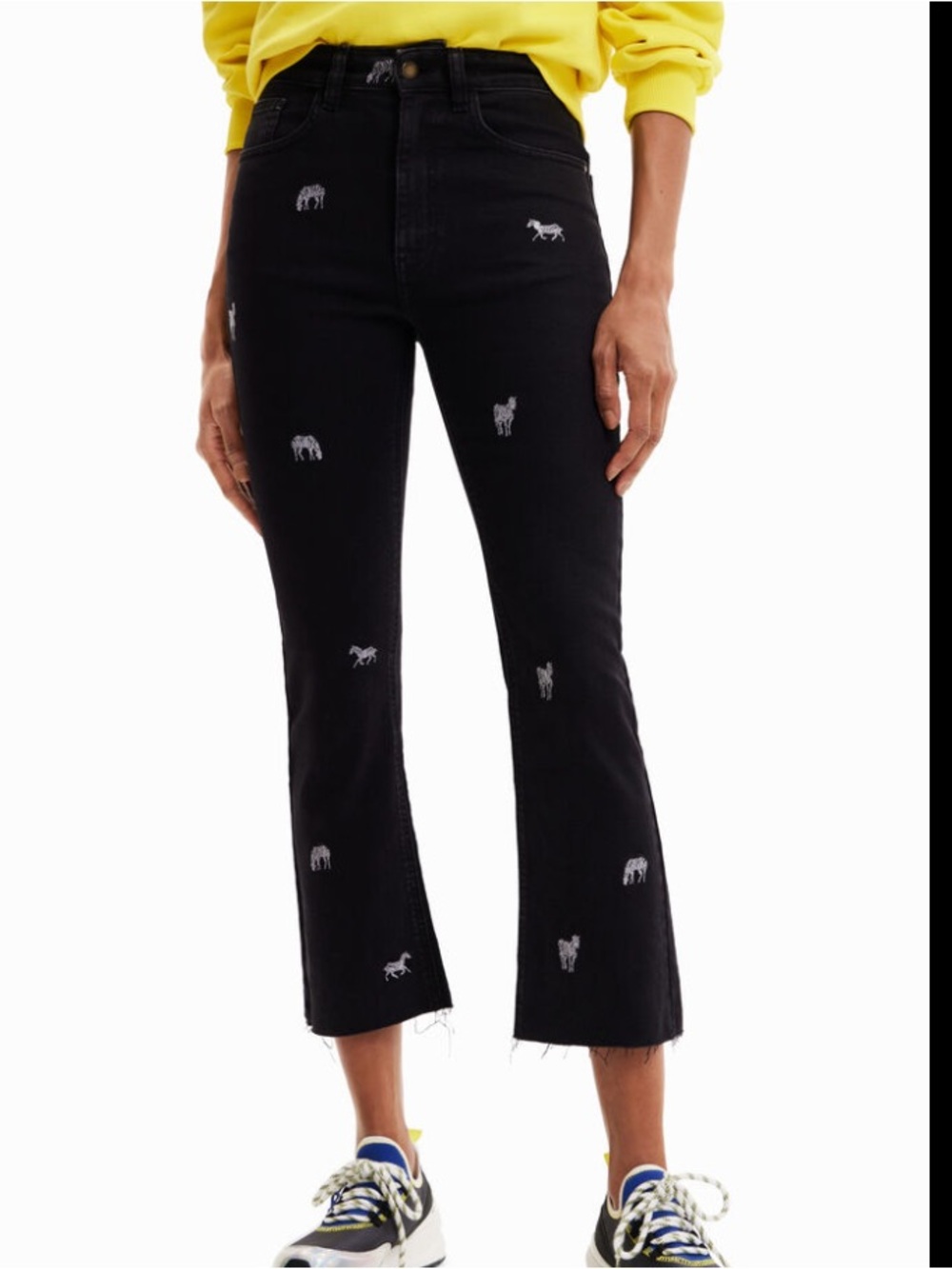 Desigual Black zebra Embroidered High-Rise cropped Women’s Jeans 40 or M